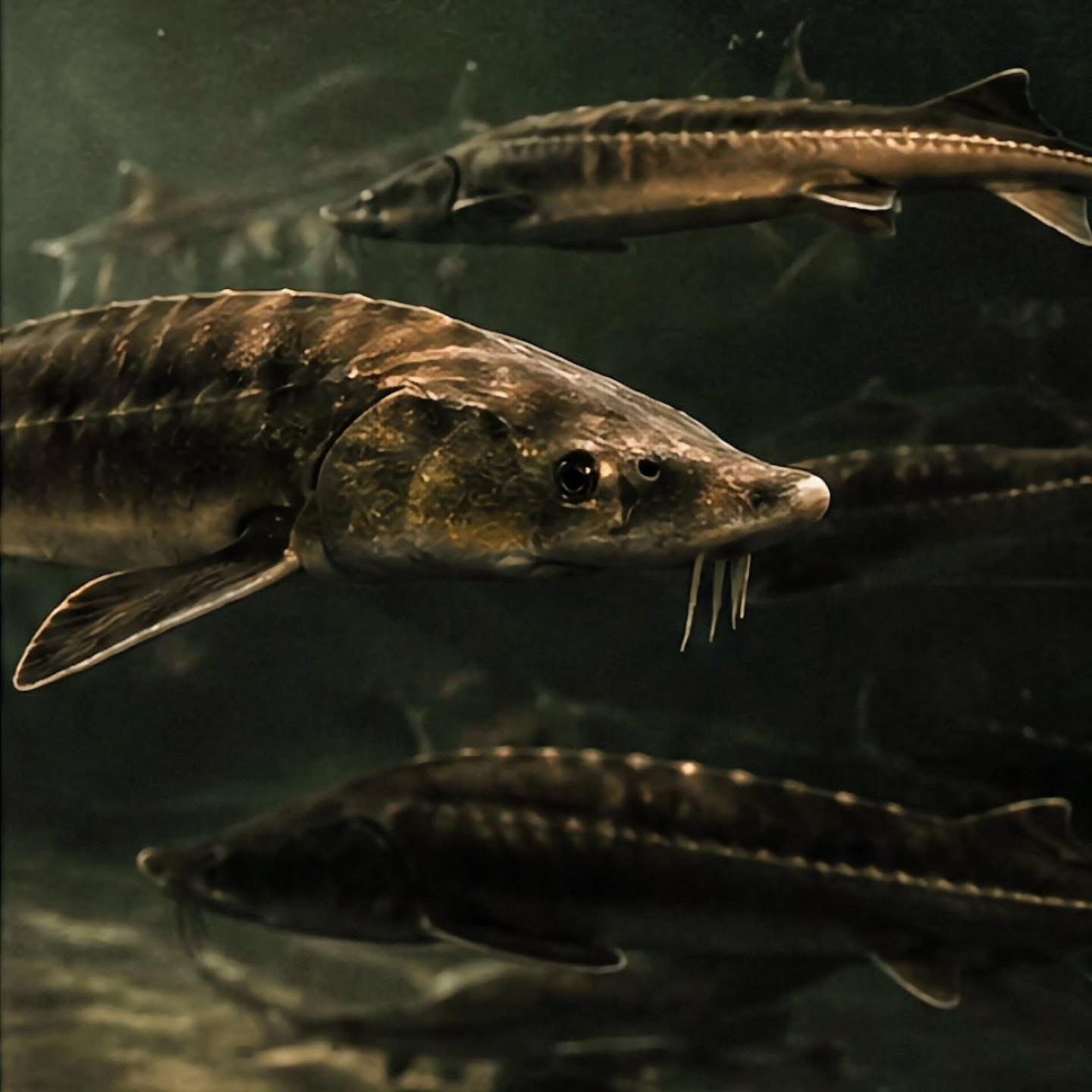 Sturgeon swimming underwater, reflecting MAAH Caspian heritage
